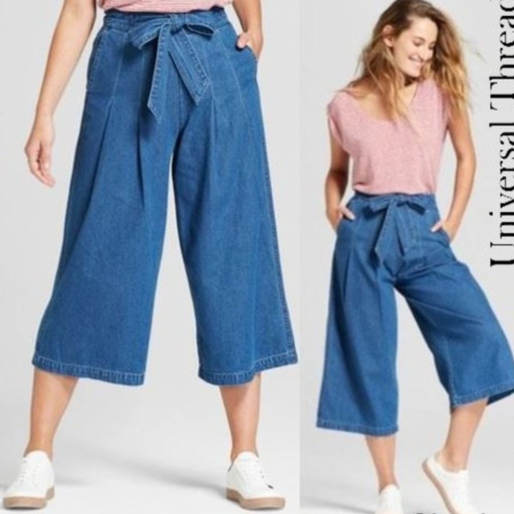 Universal Thread Cropped Wide Leg Tie Front Jeans